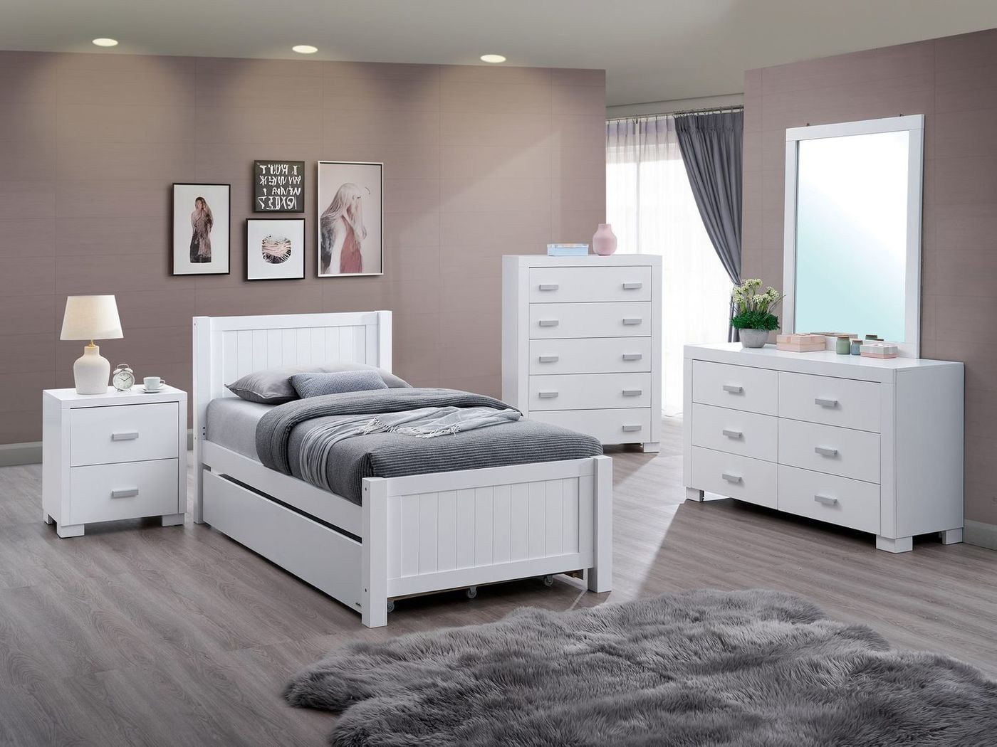 Orbelle Teen Bed 5307 with matching nightstand, chest, and dresser