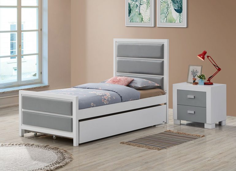 Teen Bed 1947 Padded with Grey Vinyl